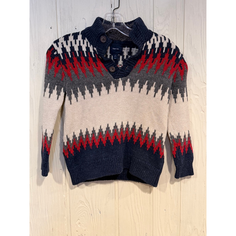 Boys GapKids Blue Red Fair Isle Sweater S